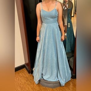 A size 0 blue glitter prom dress